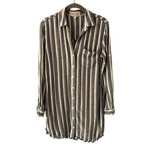 Cloth and Stone Blue and White Striped Button Linen‎ Blend Raw Hem Shirt Size S